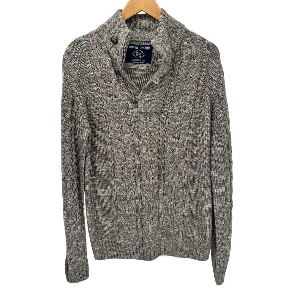Amongst Others Sweater Mens Medium Cable Knit Pullover Mock Neck Taupe‎ Tan
